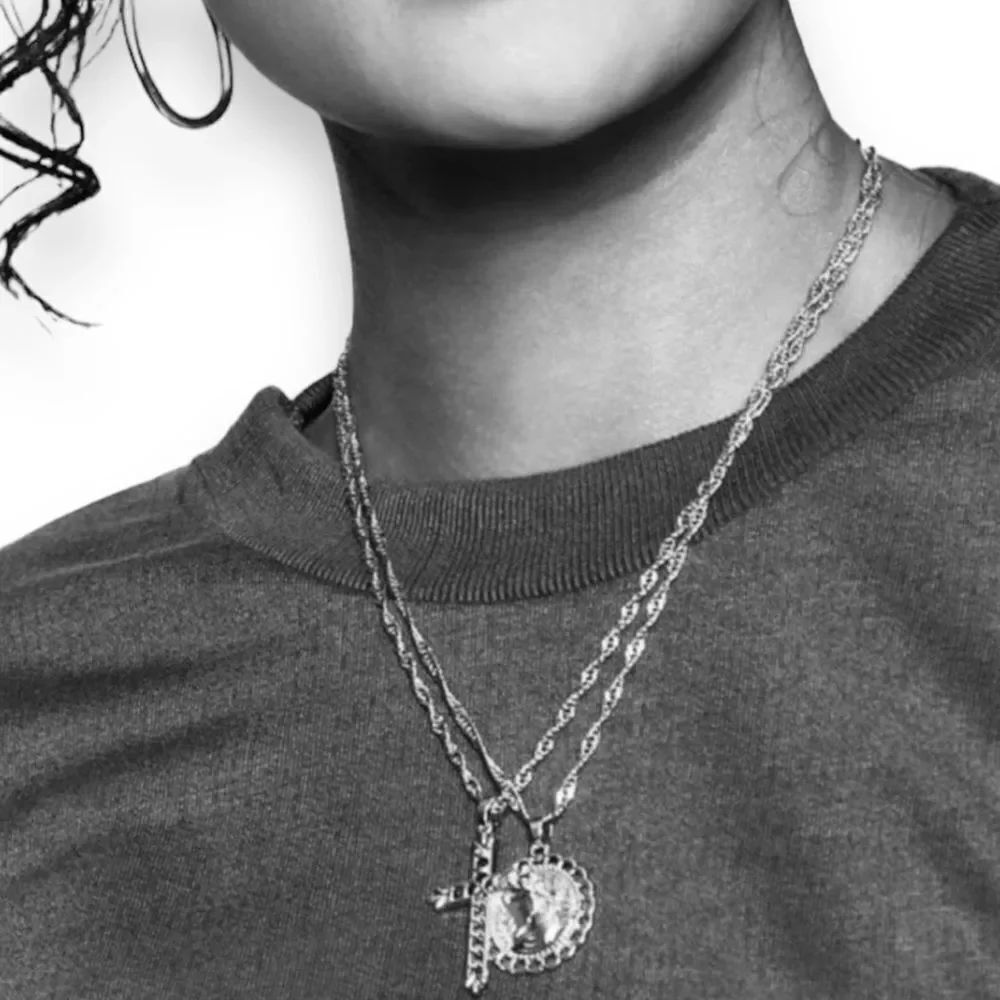 Silver Cross and Coin Pendant Necklace Set